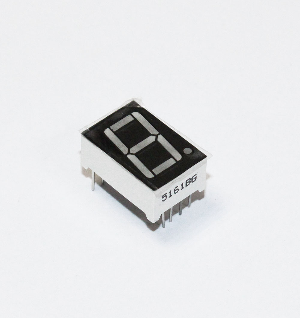 Индикатор LED: 1 знак 19*12,6*8мм ЗЕЛЕНЫЙ с точкой, общий анод,  KEM-5161BG, 10pin